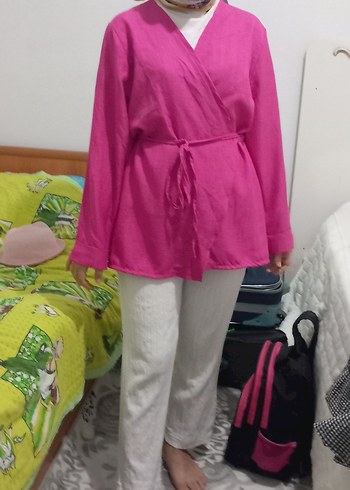 xl Beden pembe keten kimono