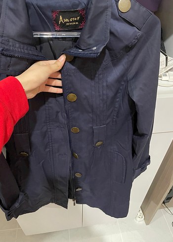 s Beden Düğmeli Lacivert Midi Denim Trençkot