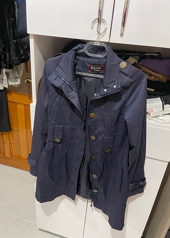 Düğmeli Lacivert Midi Denim Trençkot