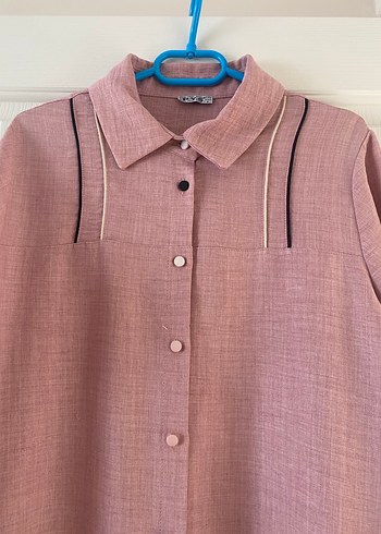 Düğmeli Uzun  Keten Gömlek - Görsel 2