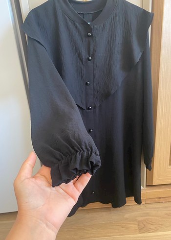 Düğmeli Siyah Uzun  Tunik - Görsel 3