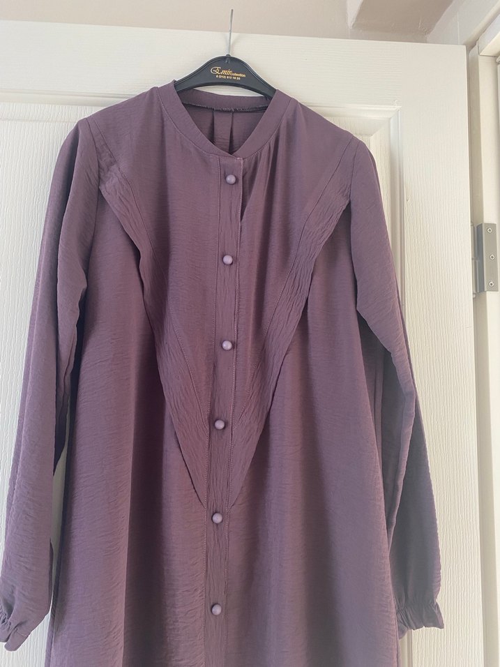 Düğmeli Mor Uzun Ayrobin  Tunik - Görsel 2