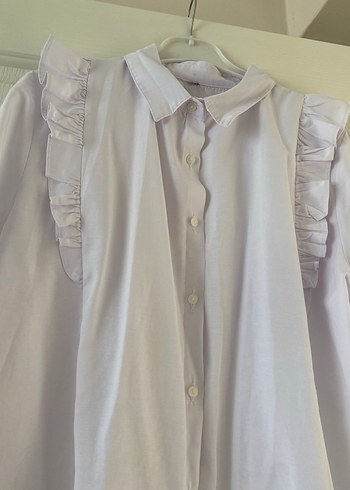Beyaz Keten Fırfırlı Gömlek - Görsel 2