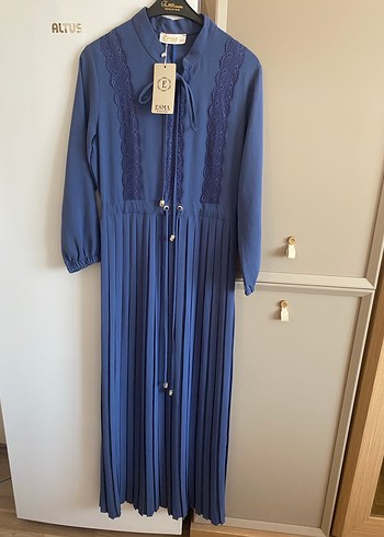 Mavi Piliseli Uzun Kollu Bohem Elbise - Görsel 5