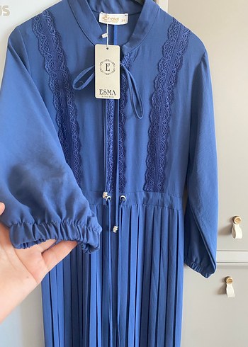 Mavi Piliseli Uzun Kollu Bohem Elbise - Görsel 3