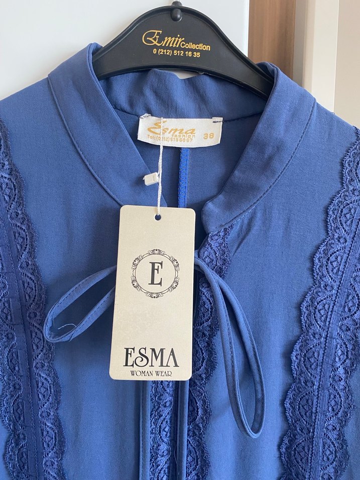 Mavi Piliseli Uzun Kollu Bohem Elbise - Görsel 2