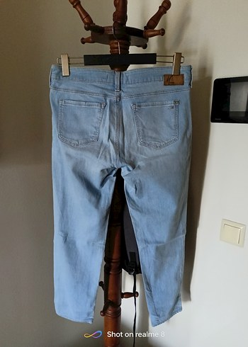 fermuarli Mavi Denim Kadın Pantolon şahane klasik model - Görsel 5