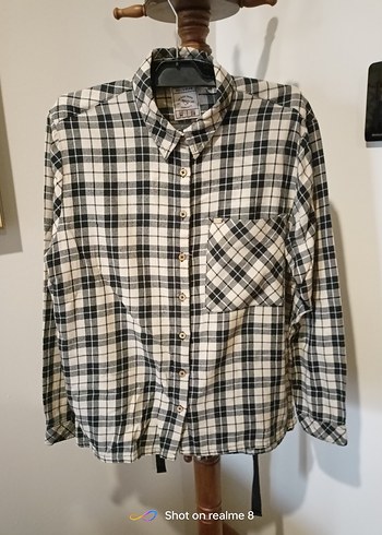 Gri Ekose Kadın Gömlek Düğmeli Midi Boy - Görsel 12