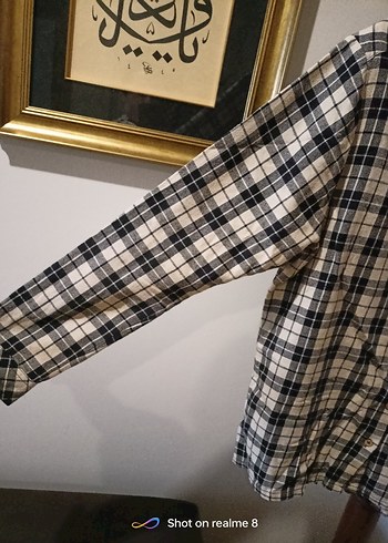 Gri Ekose Kadın Gömlek Düğmeli Midi Boy - Görsel 8