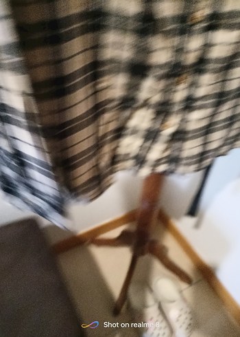 Gri Ekose Kadın Gömlek Düğmeli Midi Boy - Görsel 9