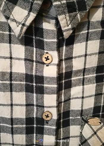 Gri Ekose Kadın Gömlek Düğmeli Midi Boy - Görsel 14