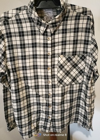 Gri Ekose Kadın Gömlek Düğmeli Midi Boy - Görsel 7