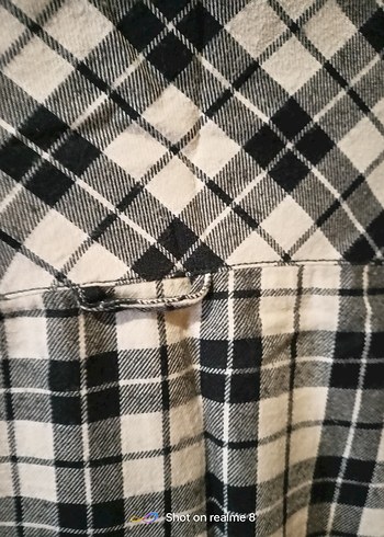 Gri Ekose Kadın Gömlek Düğmeli Midi Boy - Görsel 5