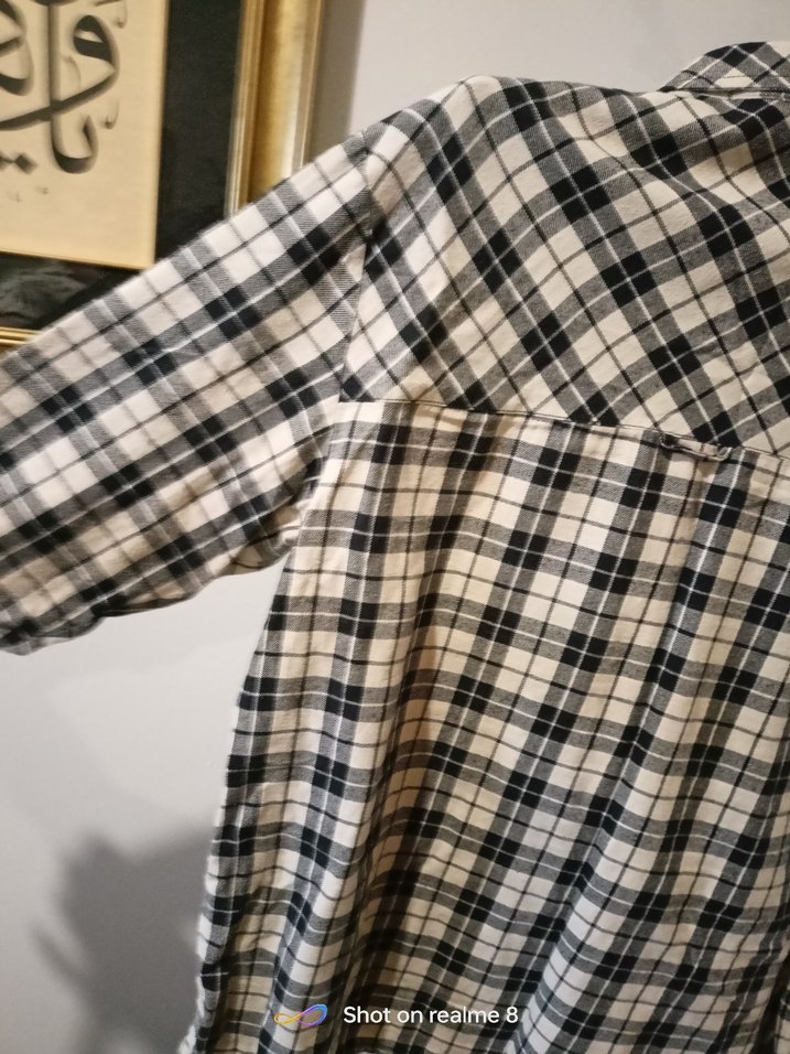 Gri Ekose Kadın Gömlek Düğmeli Midi Boy - Görsel 4