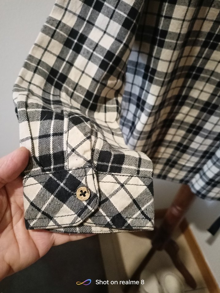 Gri Ekose Kadın Gömlek Düğmeli Midi Boy - Görsel 3