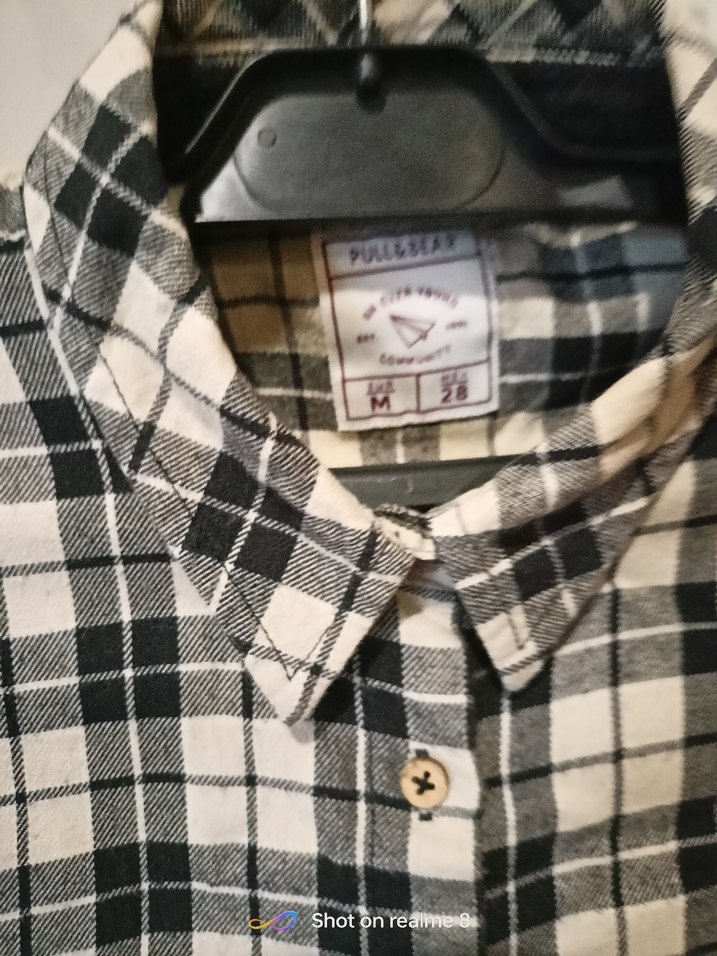 Gri Ekose Kadın Gömlek Düğmeli Midi Boy - Görsel 2