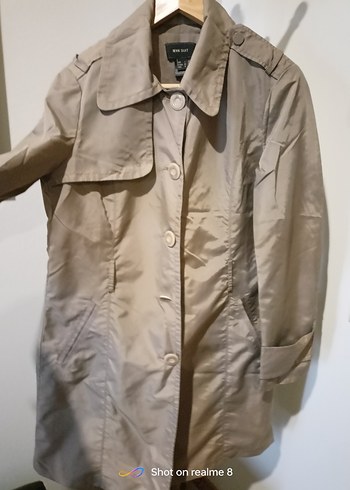 Düğmeli Bej Kadın Trençkot - Görsel 8