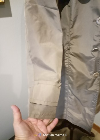 Düğmeli Bej Kadın Trençkot - Görsel 12