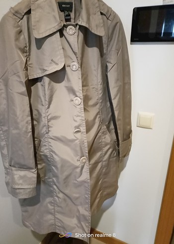 Düğmeli Bej Kadın Trençkot - Görsel 13