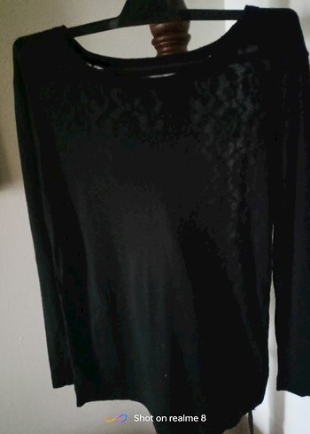 Dantel Detaylı Siyah hafif kayik Yaka Uzun Kollu Bluz - Görsel 5