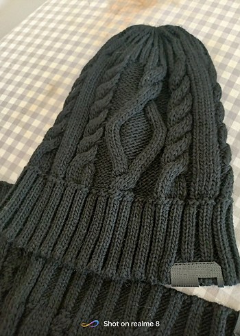 unisex Siyah Örgü  vensvul yün siyah saç örgü atkı bere takim - Görsel 2