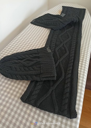 unisex Siyah Örgü  vensvul yün siyah saç örgü atkı bere takim - Görsel 7