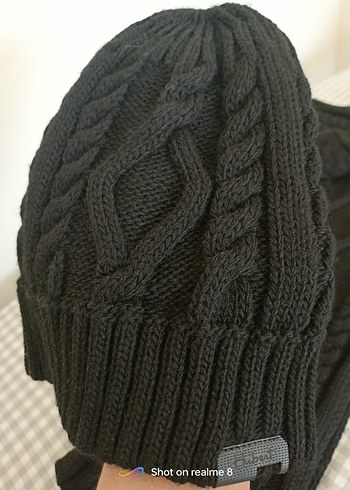 unisex Siyah Örgü  vensvul yün siyah saç örgü atkı bere takim - Görsel 6