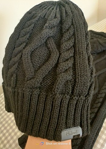 unisex Siyah Örgü  vensvul yün siyah saç örgü atkı bere takim - Görsel 5