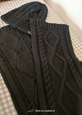 unisex Siyah Örgü  vensvul yün siyah saç örgü atkı bere takim - Görsel 9