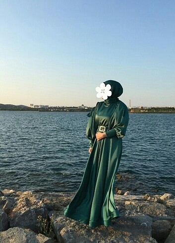 m Beden Saten zümrüt yeşili abiye elbise