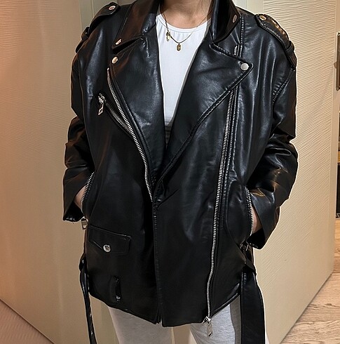 s Beden siyah Renk Suni oversize deri ceket