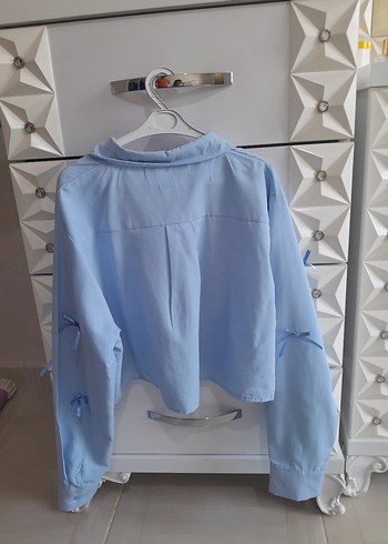 m Beden Düğmeli Uzun Kollu Mavi Denim Gömlek