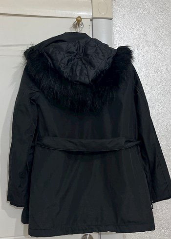 Siyah Kadın Midi Kaban, Kürklü, Sokağa Uygun - Görsel 3