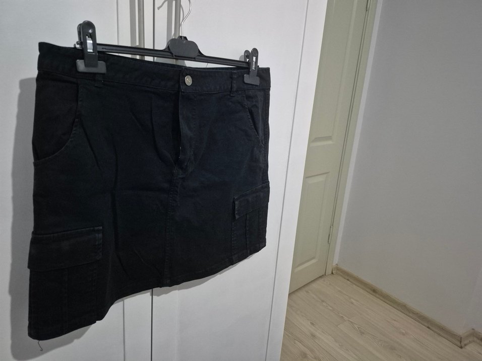 lacivert  Kemerli Mini Denim Etek - Görsel 2