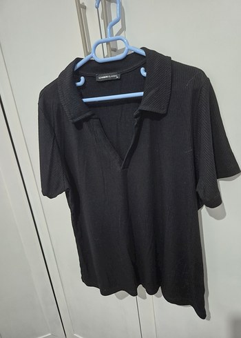 Siyah Kısa Kollu Polo Yaka Kadın Tişört - Görsel 3