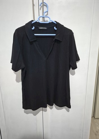 Siyah Kısa Kollu Polo Yaka Kadın Tişört - Görsel 2