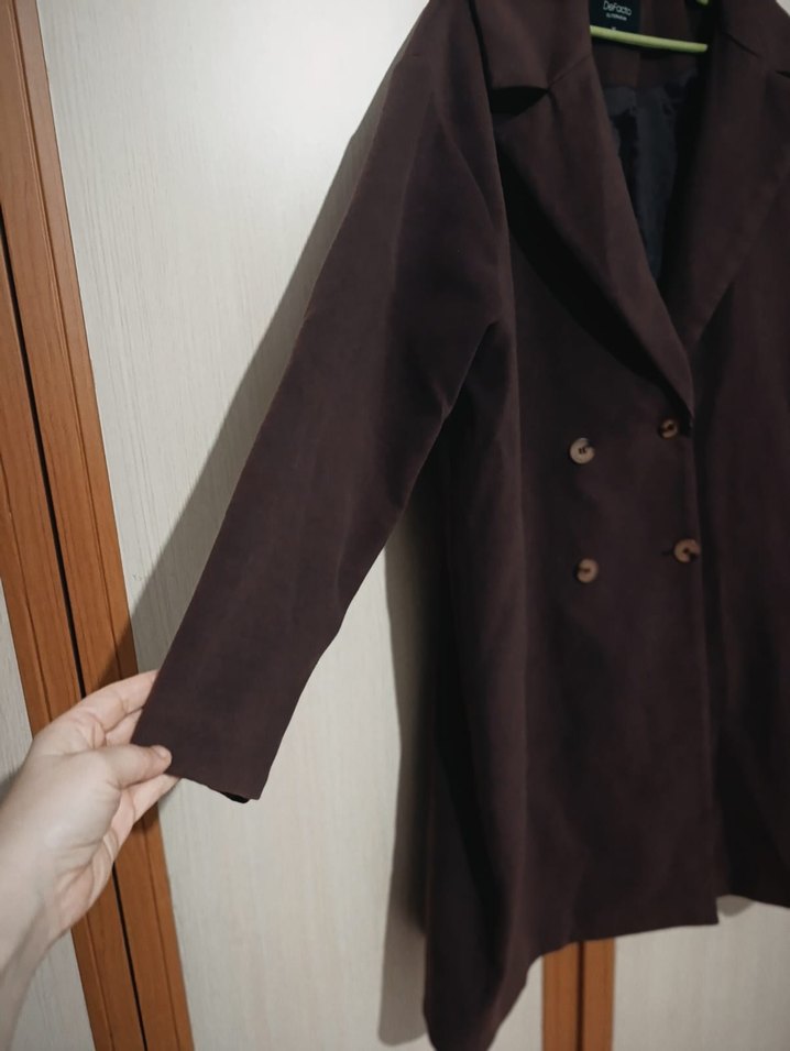 Çift Düğmeli mürdüm  Kaban - Görsel 3