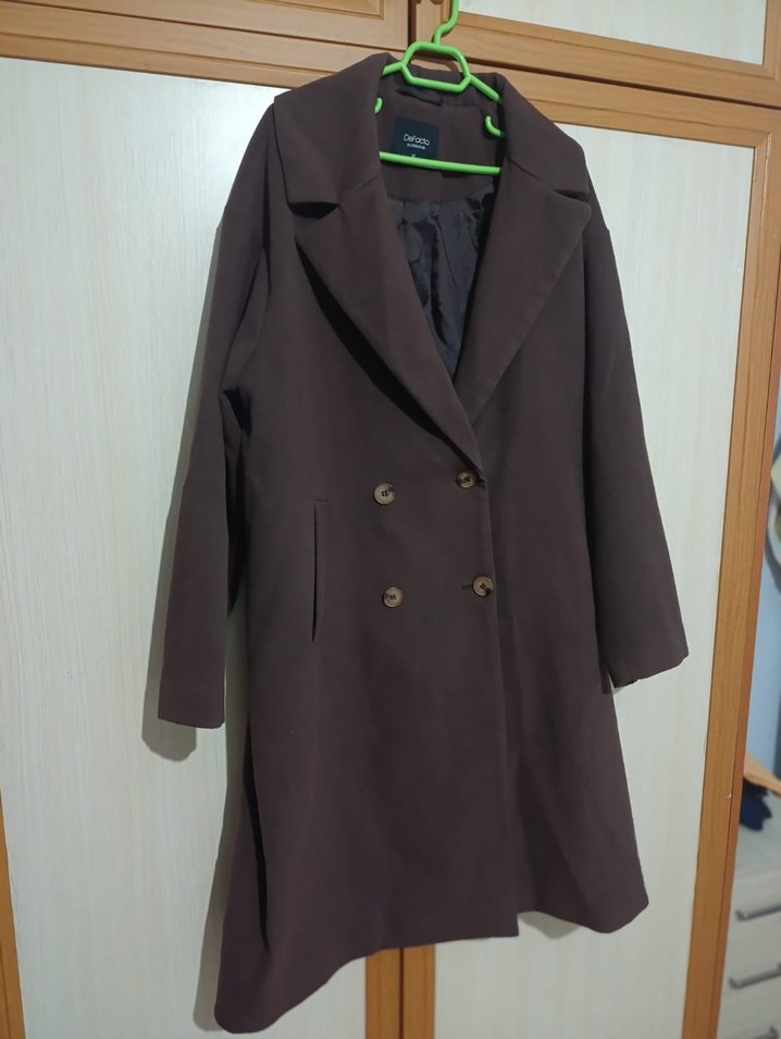 Çift Düğmeli mürdüm  Kaban - Görsel 5