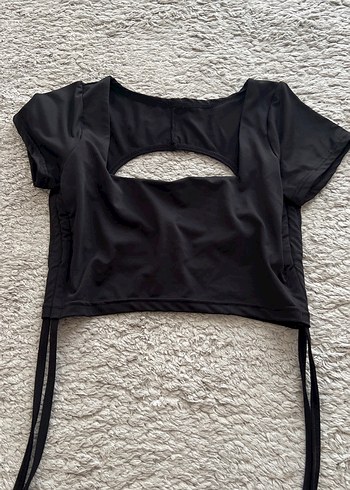 Siyah Strappy Crop Top Mini