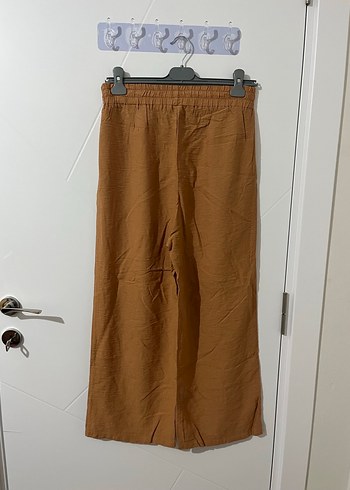 Kadın Kemerli Keten Bej Bol Pantolon - Görsel 3