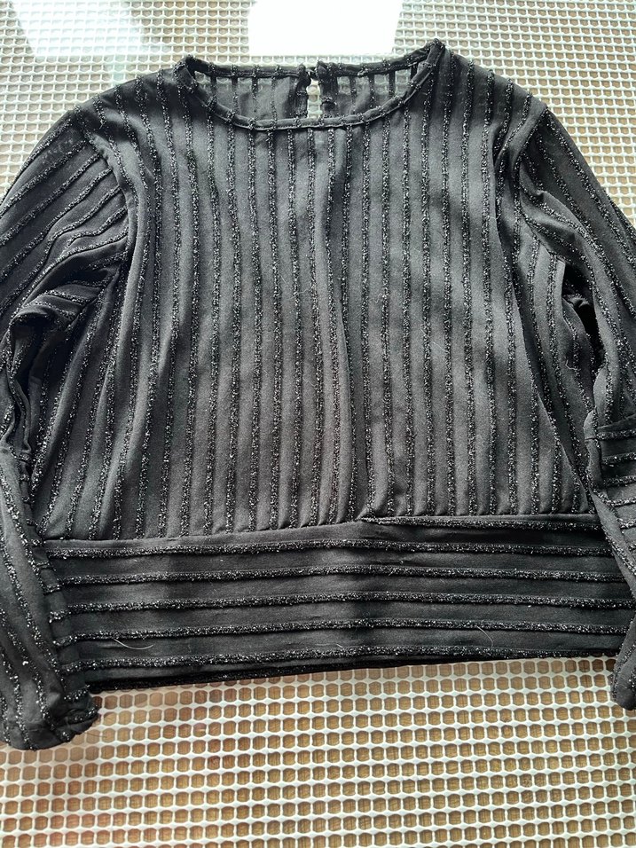 Uzun Kollu Siyah Piliseli Bluz - Görsel 2