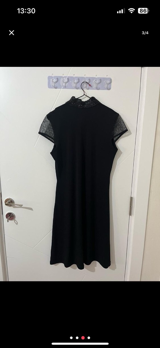 Yüksek Yakalı Siyah Gotik Midi Elbise - Görsel 3