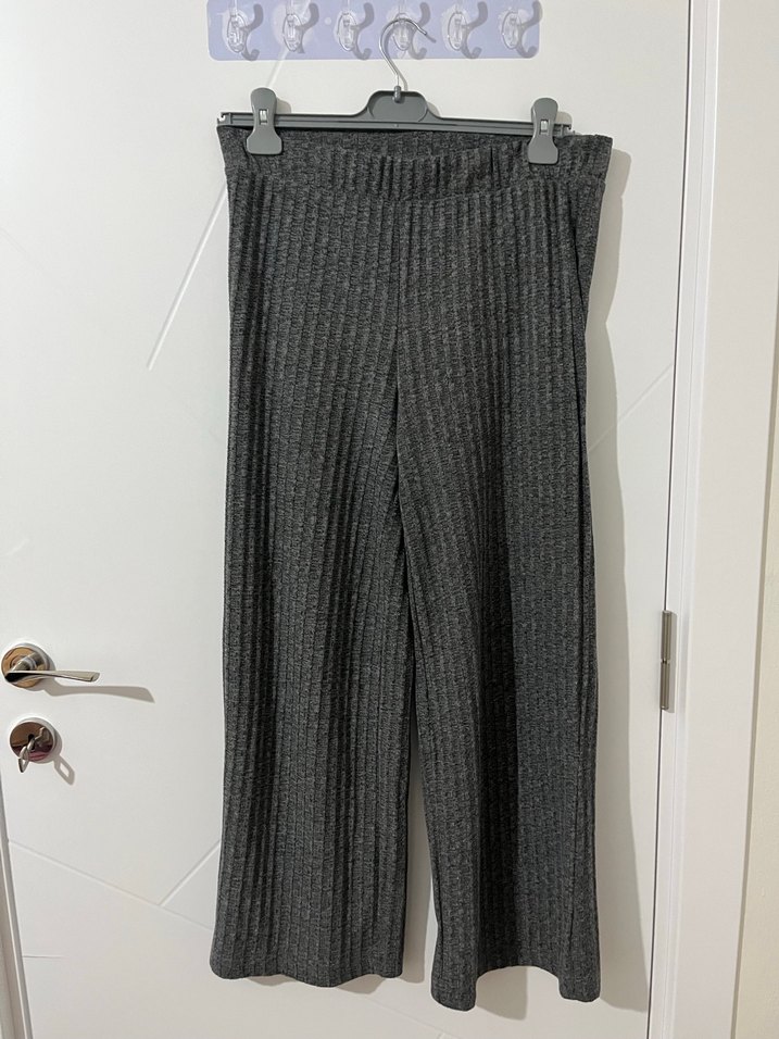 Gri Pliseli Kadın Keten Pantolon - Görsel 2