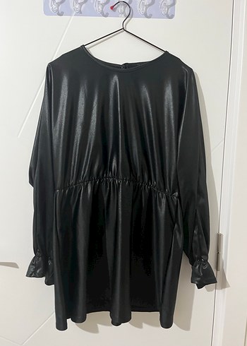 Siyah Deri Uzun Kollu Gotik Midi Tunik - Görsel 2