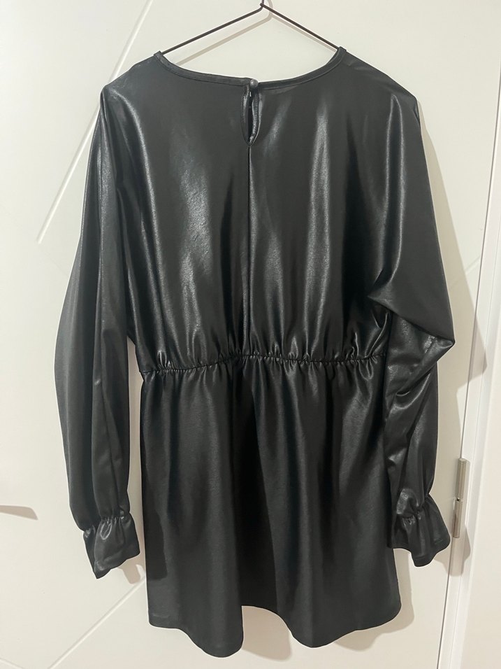 Siyah Deri Uzun Kollu Gotik Midi Tunik - Görsel 3