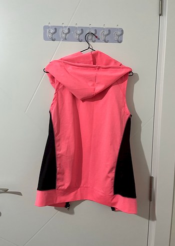 Pembe Kapüşonlu Fermuarlı Spor Yelek - Görsel 4