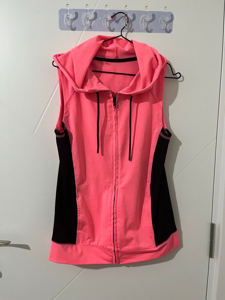 Pembe Kapüşonlu Fermuarlı Spor Yelek - Görsel 2