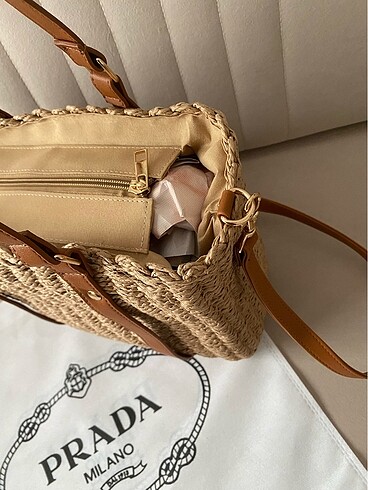 Beden kahverengi Renk Prada model hasır örme çanta
