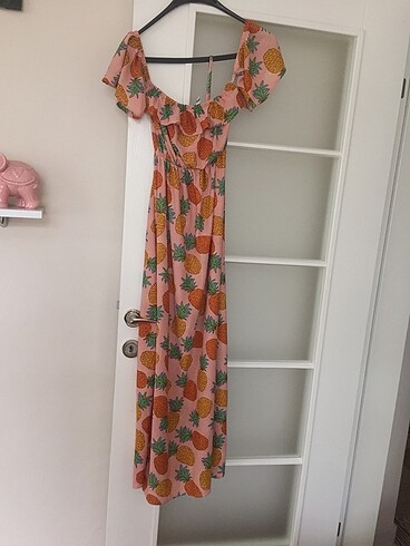 Pembe uzun yaz elbisesi