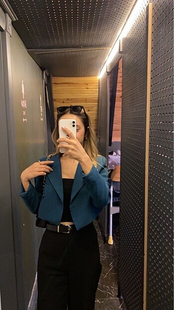 s Beden turkuaz Renk Kısa blazer